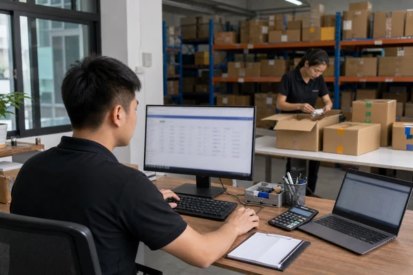 Purchasing agent coordinating supplier payments, parcel receiving, and inspection in China