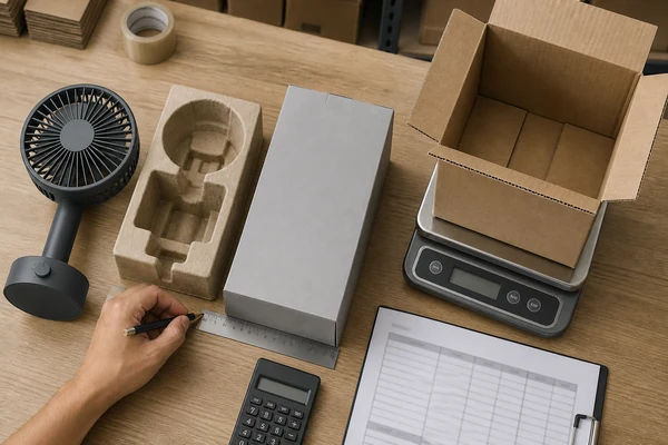 Buyer checking packaging dimensions and total order cost before production