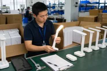Inspector checking finished products and cartons before a bulk order ships from China