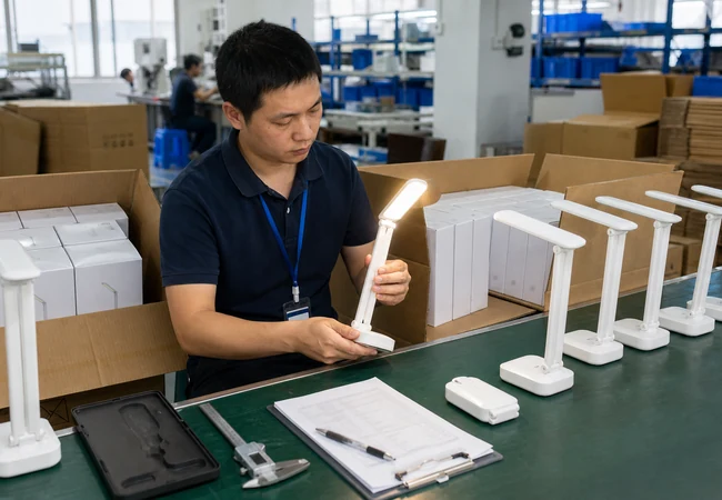 Inspector checking finished products and cartons before a bulk order ships from China
