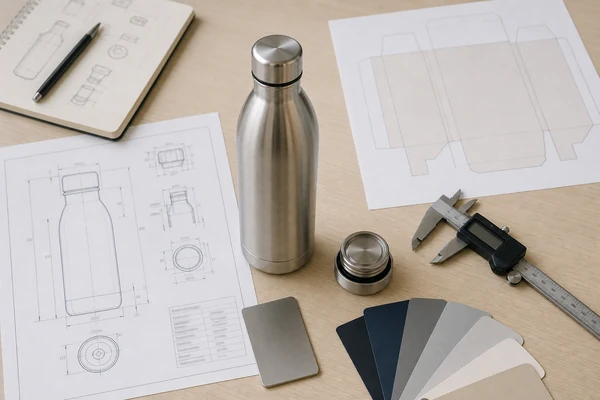 Product specification, caliper, material sample and color swatches prepared before supplier quotations