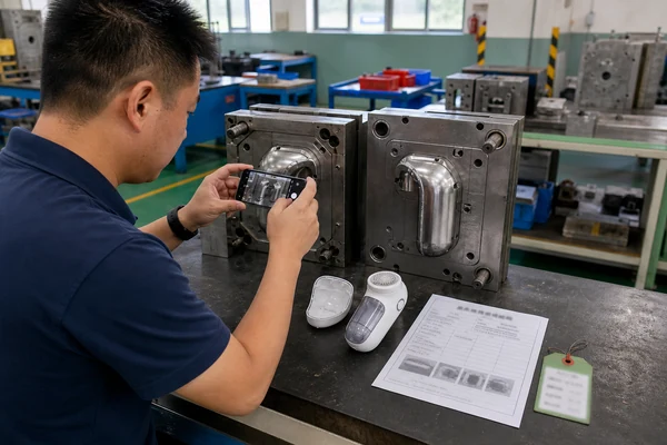 Inspector documenting custom injection moulds and matching them to the approved product shell
