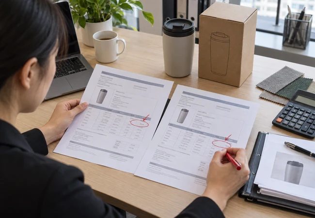 Sourcing specialist comparing old and new quotations for the same repeat-order product