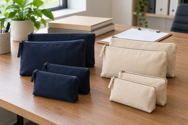 Pouch variants kept in separate groups beside order documents