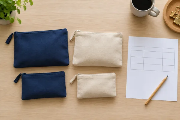 Pouch variants arranged beside a blank order grid